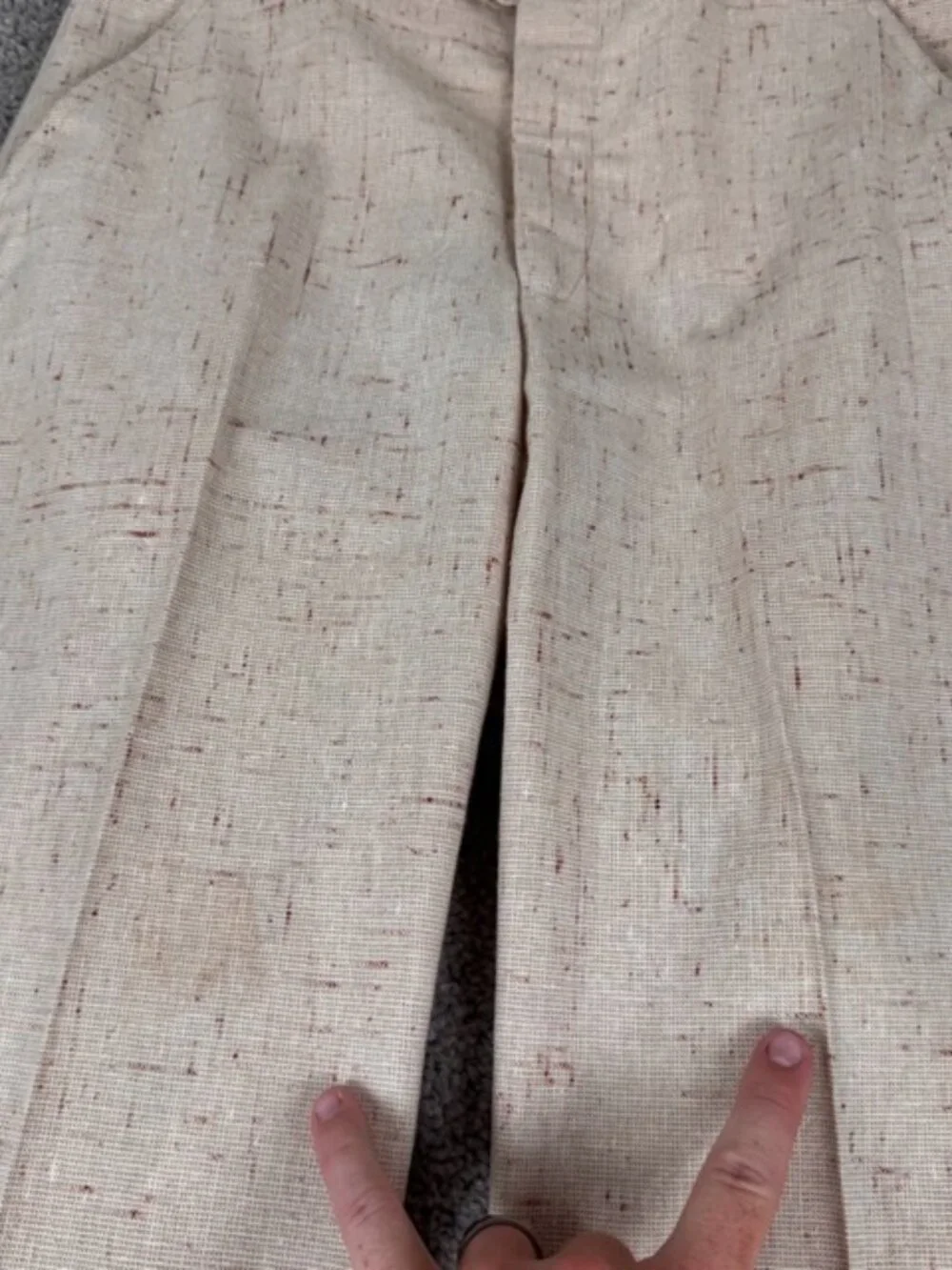 VTG 70’s Men’s Beige Speckled Flared 3pc Suit 36L 30x32 Union USA Made 10” Leg